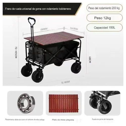 Carro Camping Plegable Negro con 4 Rueda - Imagen 3